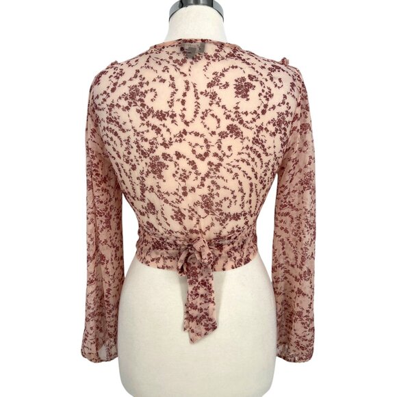 Bardot Floral Wrap Tie-Front Long-Sleeve Blouse Pink Red Size US 8 Medium - Picture 8 of 16